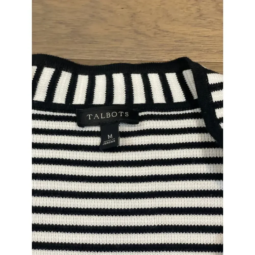 Talbots Size M Open‑Knit Blazer White With Black Stripes Button Detail